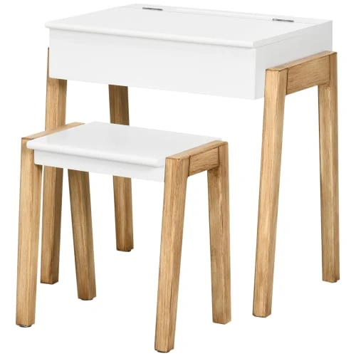 HOMCOM Bureau Enfant Scandinave - Tabouret, Case - Blanc Aspect Bois Clair 3 HOMCOM Bureau Enfant Scandinave - Tabouret, Case - Blanc Aspect Bois Clair