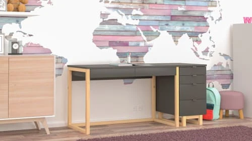 WNM Group Bureau Pour Enfant En Pin Massif 120x60 Noir 4 WNM Group Bureau Pour Enfant En Pin Massif 120x60 Noir - Image 2