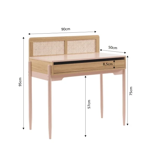 Baita Bureau Rose Et Cannage Rotin 1 Tiroir 5 Baita Bureau Rose Et Cannage Rotin 1 Tiroir – Image 3
