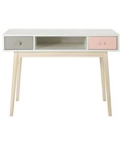 Maisons Du Monde Bureau Vintage Blanc 2 Tiroirs Gris Et Rose