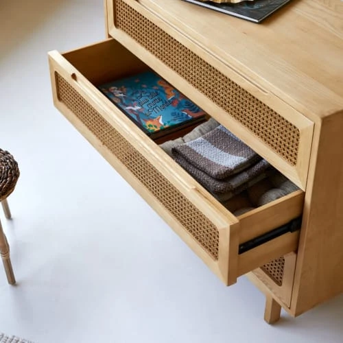 Tikamoon Commode Enfant En Orme Massif Et Cannage 4 Tikamoon Commode Enfant En Orme Massif Et Cannage - Image 2