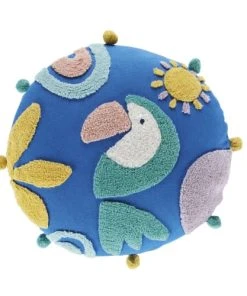 Maisons Du Monde Coussin De Sol Enfant Imprimé Toucan Bleu, Rose, Vert Et Jaune, D70