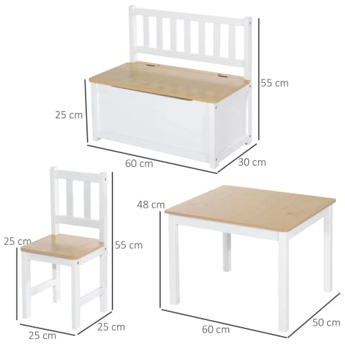 HOMCOM Ensemble De Table Et Chaises Enfant De 4 Pièces Blanc Bois Clair 4 HOMCOM Ensemble De Table Et Chaises Enfant De 4 Pièces Blanc Bois Clair - Image 3
