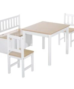 HOMCOM Ensemble De Table Et Chaises Enfant De 4 Pièces Blanc Bois Clair
