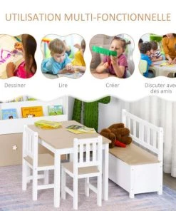 HOMCOM Ensemble De Table Et Chaises Enfant De 4 Pièces Blanc Bois Clair 10 HOMCOM Ensemble De Table Et Chaises Enfant De 4 Pièces Blanc Bois Clair -Maisons du Monde boutique ensemble de table et chaises enfant de 4 pieces blanc bois clair 3
