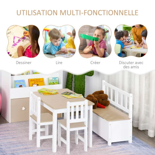 HOMCOM Ensemble De Table Et Chaises Enfant De 4 Pièces Blanc Bois Clair 5 HOMCOM Ensemble De Table Et Chaises Enfant De 4 Pièces Blanc Bois Clair - Image 4
