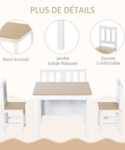 HOMCOM Ensemble De Table Et Chaises Enfant De 4 Pièces Blanc Bois Clair 11 HOMCOM Ensemble De Table Et Chaises Enfant De 4 Pièces Blanc Bois Clair -Maisons du Monde boutique ensemble de table et chaises enfant de 4 pieces blanc bois clair 4