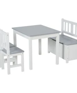 HOMCOM Ensemble De Table Et Chaises Enfant De 4 Pièces Blanc Gris