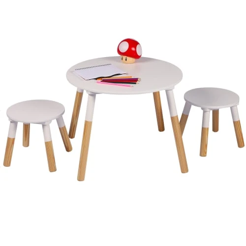 TOILINUX Ensemble Table Et 2 Tabourets Pour Enfants Bois Et Blanc 4 TOILINUX Ensemble Table Et 2 Tabourets Pour Enfants Bois Et Blanc – Image 2