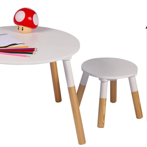 TOILINUX Ensemble Table Et 2 Tabourets Pour Enfants Bois Et Blanc 5 TOILINUX Ensemble Table Et 2 Tabourets Pour Enfants Bois Et Blanc – Image 3