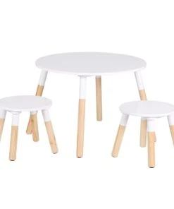 TOILINUX Ensemble Table Et 2 Tabourets Pour Enfants Bois Et Blanc