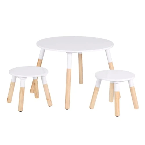 TOILINUX Ensemble Table Et 2 Tabourets Pour Enfants Bois Et Blanc 3 TOILINUX Ensemble Table Et 2 Tabourets Pour Enfants Bois Et Blanc