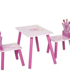 HOMCOM Ensemble Table Et Chaises Enfant Design Princesse Bois Rose