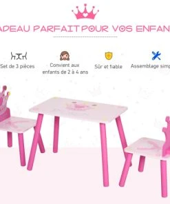 HOMCOM Ensemble Table Et Chaises Enfant Design Princesse Bois Rose -Maisons du Monde boutique ensemble table et chaises enfant design princesse bois rose 4