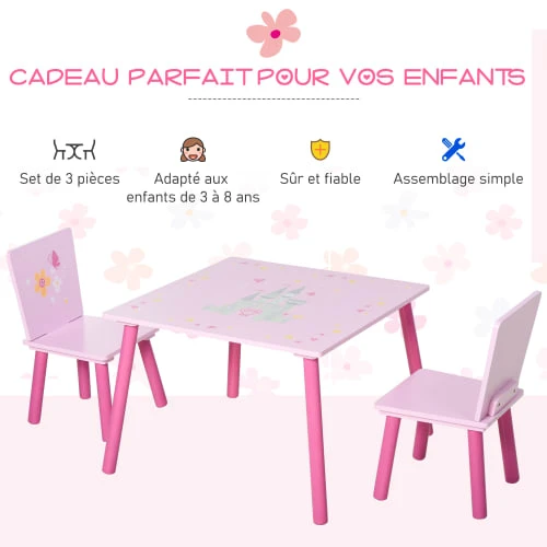 HOMCOM Ensemble Table Et Chaises Enfant Design Princesse Motif Château 6 HOMCOM Ensemble Table Et Chaises Enfant Design Princesse Motif Château - Image 4