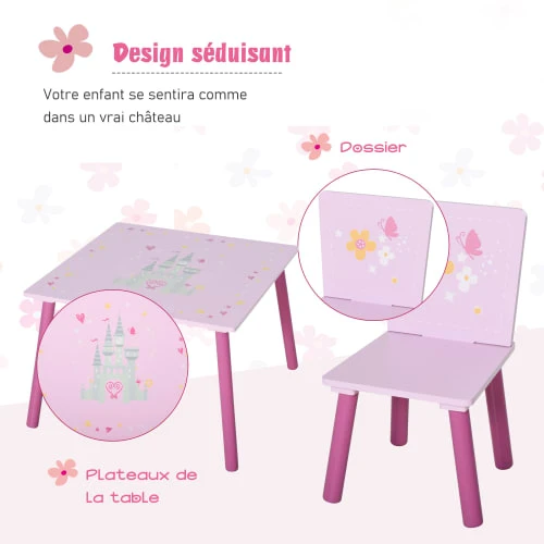 HOMCOM Ensemble Table Et Chaises Enfant Design Princesse Motif Château 7 HOMCOM Ensemble Table Et Chaises Enfant Design Princesse Motif Château - Image 5