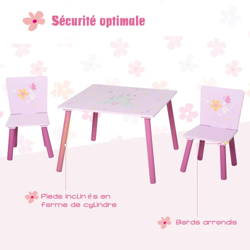 HOMCOM Ensemble Table Et Chaises Enfant Design Princesse Motif Château 8 HOMCOM Ensemble Table Et Chaises Enfant Design Princesse Motif Château - Image 6