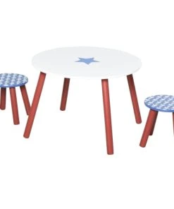 HOMCOM Ensemble Table Et Chaises Enfant Motif étoilé Bois Bleu Blanc