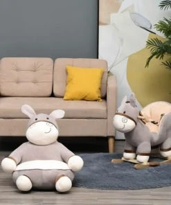 HOMCOM Fauteuil Enfant âne Revêtement Velours Gris Crème -Maisons du Monde boutique fauteuil enfant ane revetement velours gris creme 3