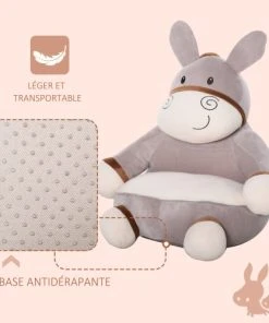 HOMCOM Fauteuil Enfant âne Revêtement Velours Gris Crème -Maisons du Monde boutique fauteuil enfant ane revetement velours gris creme 4