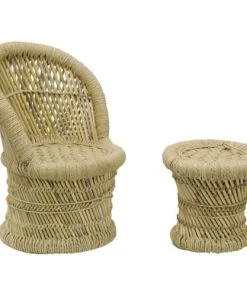Aubry Gaspard Fauteuil Et Tabouret Pour Enfant En Roseau (lot De 2)