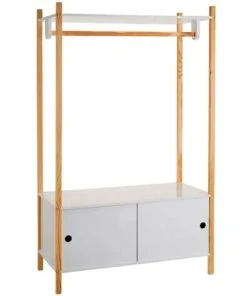 Wadiga Portant Vêtements En Bois + Placard Chambre Enfant - 80x40x136cm