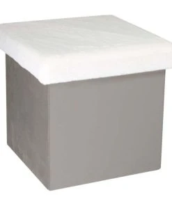 The Home Deco Kids Pouf Coffre Pliable Imitation Fourrure Léo Gris Clair Et Blanc