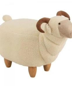 Meubles & Design Pouf Enfant Forme De Bélier En Tissu Beige