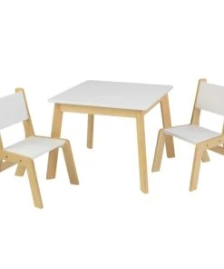 KidKraft Table Et Chaises Modernes Blanches Et Bois Naturel Pour Enfant