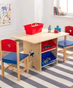 KidKraft Table Rangement Enfant Bois Naturel Et Bacs Rouge Et Bleu -Maisons du Monde boutique table rangement enfant bois naturel et bacs rouge et bleu 1