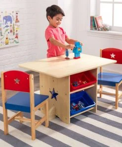 KidKraft Table Rangement Enfant Bois Naturel Et Bacs Rouge Et Bleu -Maisons du Monde boutique table rangement enfant bois naturel et bacs rouge et bleu 2