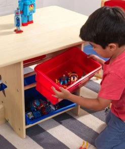 KidKraft Table Rangement Enfant Bois Naturel Et Bacs Rouge Et Bleu -Maisons du Monde boutique table rangement enfant bois naturel et bacs rouge et bleu 4