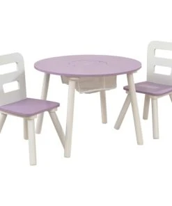 KidKraft Table Ronde En Bois Coloris Lavande Pour Enfant Et 2 Chaises