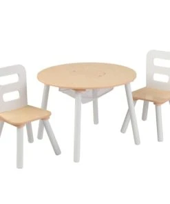 KidKraft Table Ronde Et 2 Chaises Bois Naturel Et Blanc