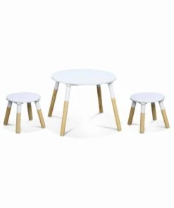 Alice's Garden Table Ronde Et Deux Tabourets Pour Enfants Naturel Blanc