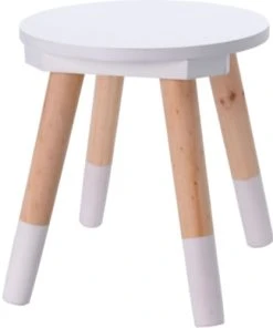 Wadiga Tabouret Enfant Blanc Et Bois - 24x24x26cm