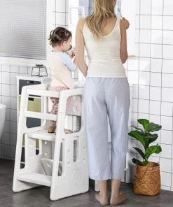 HOMCOM Tour D'apprentissage Pour Enfants Hauteur Réglable Sur 3 Niveaux Blanc -Maisons du Monde boutique tour d apprentissage pour enfants hauteur reglable sur 3 niveaux blanc 1